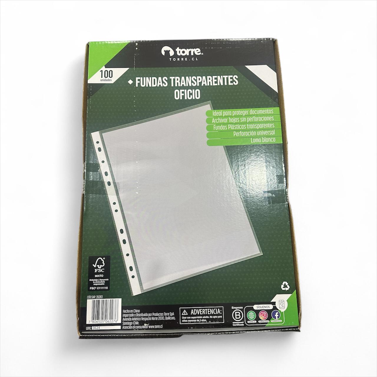 FUNDA OFICIO TRANSPARENTE TORRE 100UND