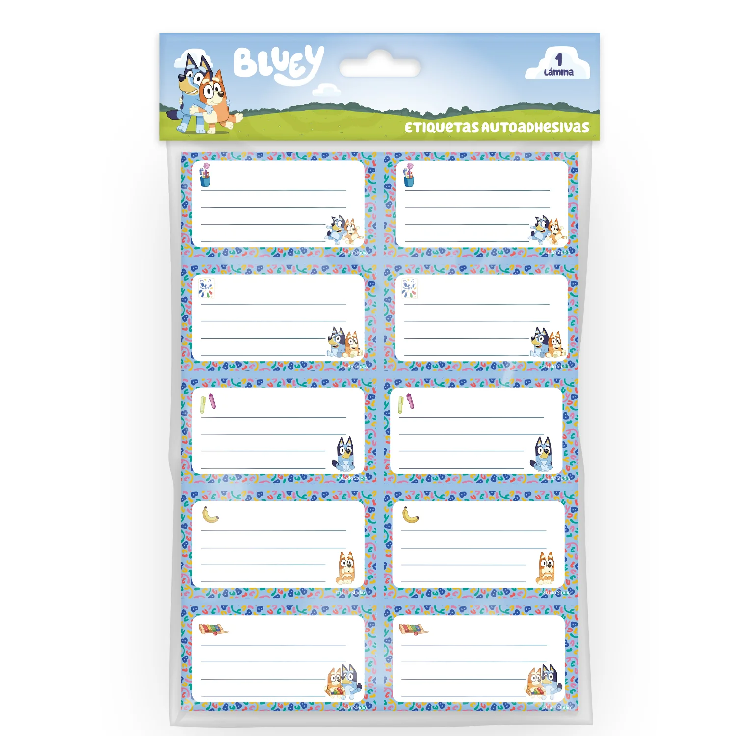 LAMINA ETIQUETA ESCOLAR BLUEY